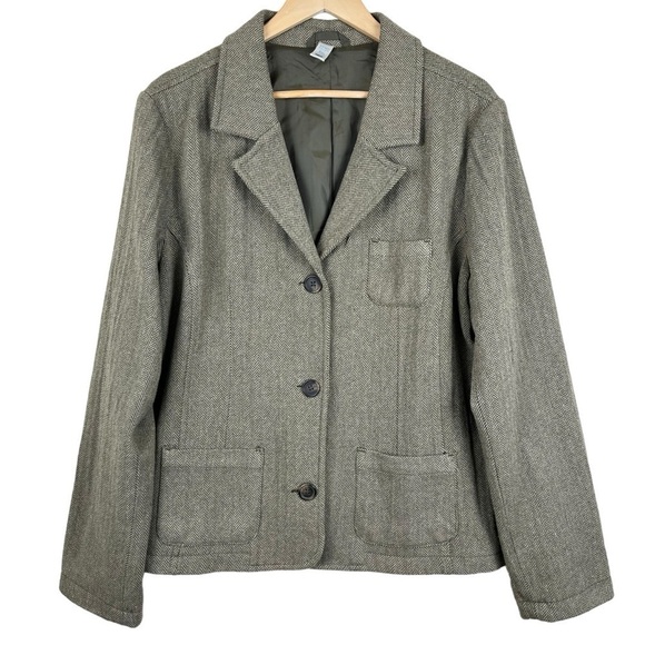 Vintage Y2K Old Navy Olive Green & Tan Herringbone Academia Blazer Size XXL - Picture 1 of 9